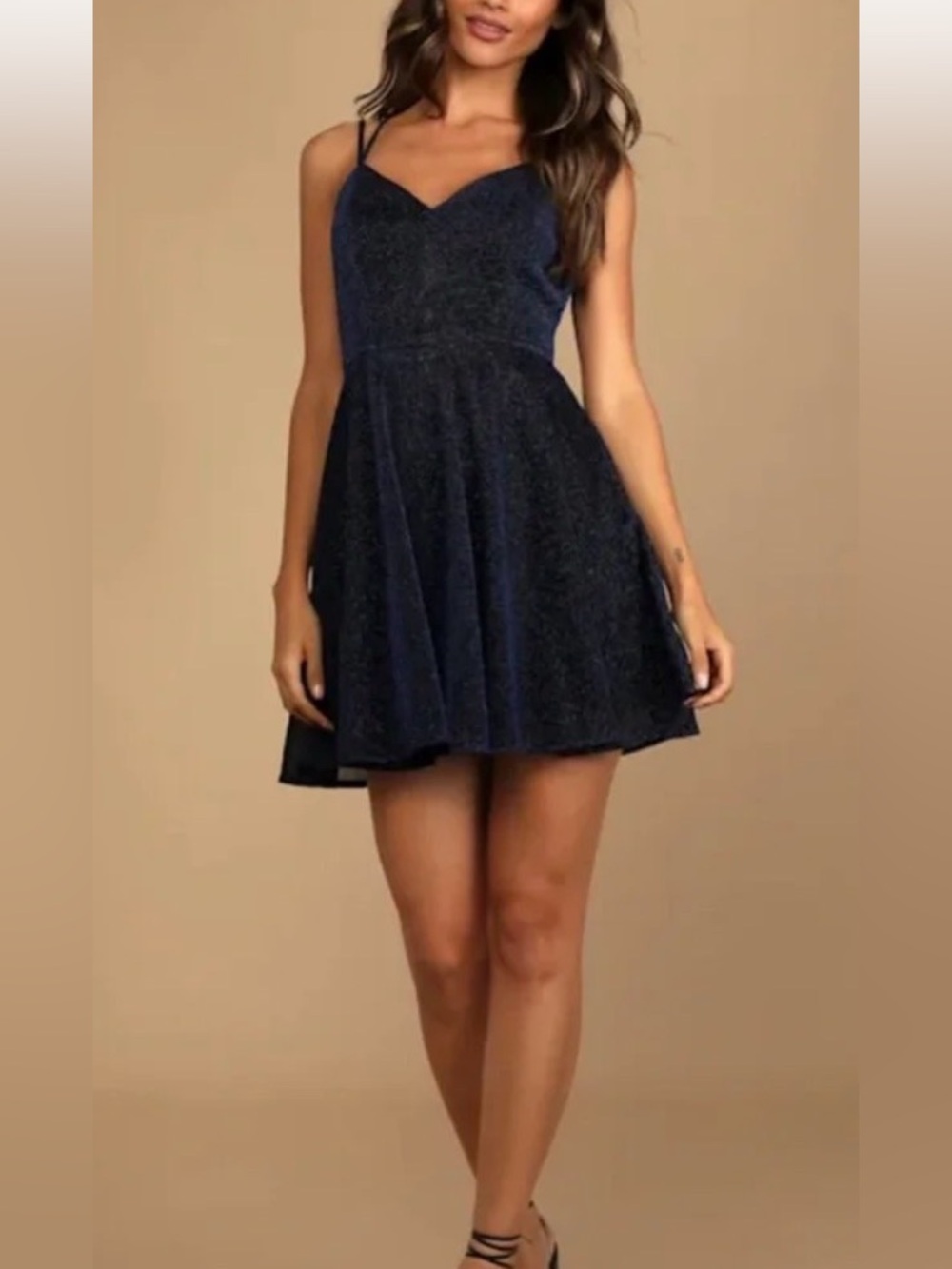 LULUS | Sparkly skater dress Navy Blue